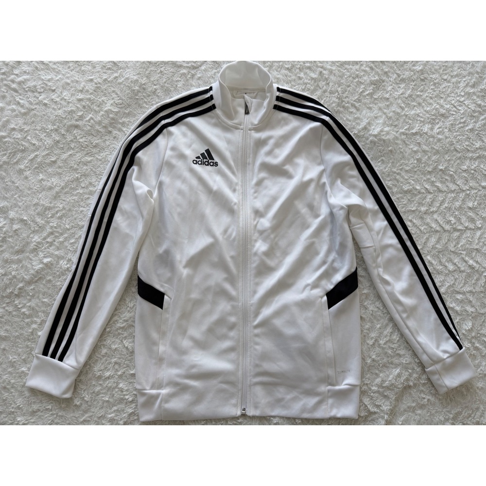Adidas Track Jacket Boys Large Climalite White Black Excellent